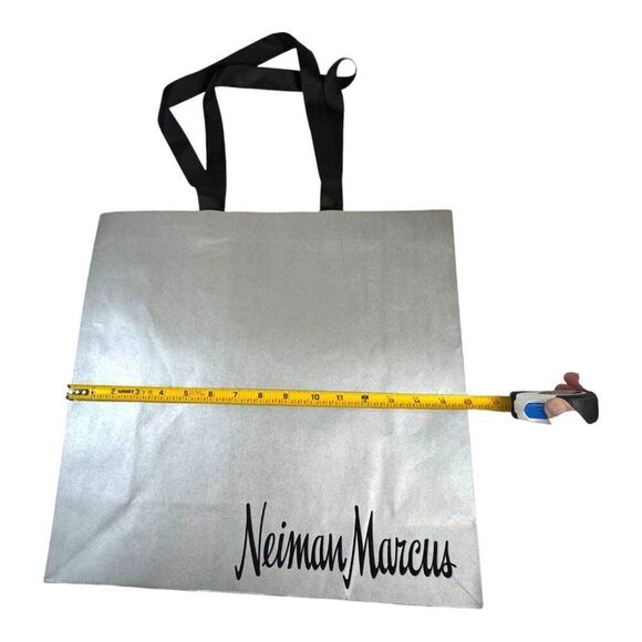 Neiman Marcus Silver Tote Bag With Black Handles Shopping Authentic Metallic - Picture 4 of 5